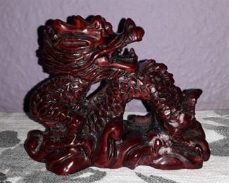 Vintage Mini Red Cinnabar Style Chinese Dragon Figurine