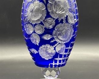 Biedermeier Style Bohemia Cobalt Cut to Clear Vase 
Cut and Ground
LARGE at 14in t