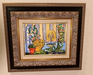 A.E. Barnes Framed Painting of Colorful Plants in Gold Frame