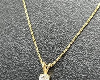 14kt Gold 18in Box Chain w/ 1.05ct Diamond Pendant
Total weight 2.7g
Tested and Marked 