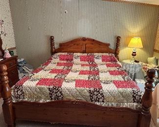 King Size Solid Wood bed with matching Dresser