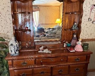 Solid Wood Mirrored Dresser with Matching King Size Bed