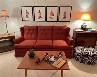 3-cushion couch, MCM coffee table, ottoman, 3-drawer chest, media cabinet; lamps, Civil War prints, and more!