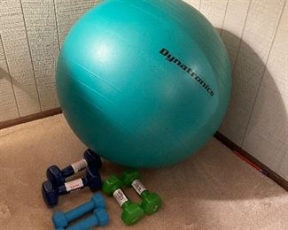 Dynatronics workout ball and hand weights