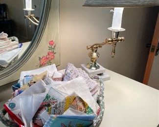 Vintage handkerchiefs and swing-arm lamp