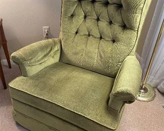 Vintage recliner in chartreuse velvet