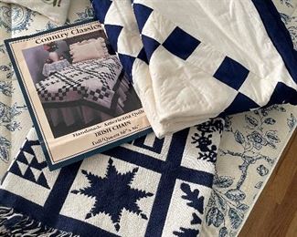 Quilt and shams (Irish chain pattern) and cotton throw blanket