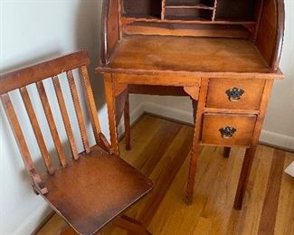 Children's roll-top desk and chair