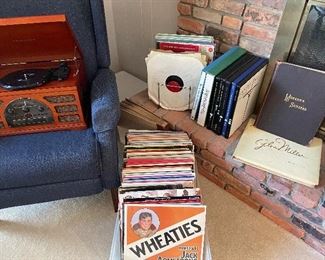 LPs, 45's, and reproduction record player (new - with box)
