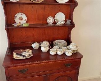 Sideboard with hutch, china and porcelain plates