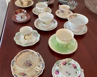 Porcelain teacups and saucers