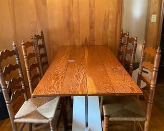 Vintage Pine table with six Ladder back chairs
