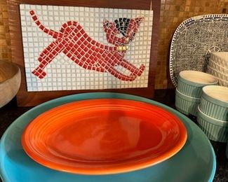 Fiesta Ware (orange) and Franciscan (blue) Platters
