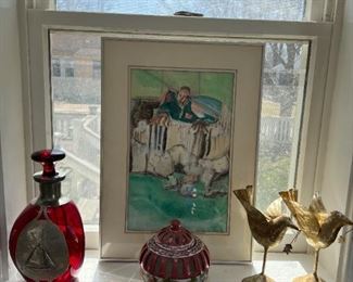 Ruby & Pewter Decanter, Framed Art