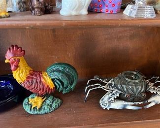 Metal Rooster, Crab Candle Holder