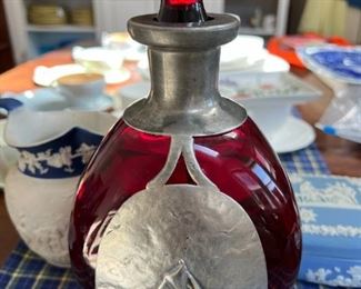 Ruby Red & Pewter Decanter