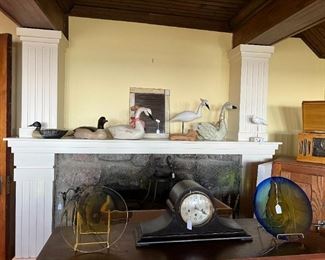 Wooden Birds, Clock, Glass Plates