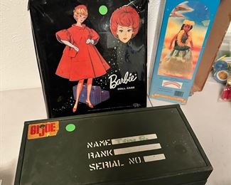 Vintage Barbie Doll and GI Joe Doll with cases