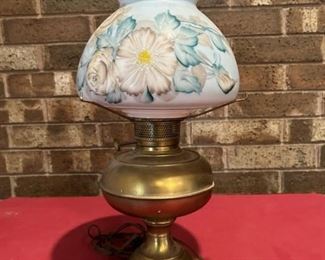 Vintage Victorian Brass Parlor Lamp w/ Glass Shade