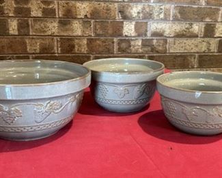 3- Stackable Pottery Mixing Bowl w/ Grape & Vine