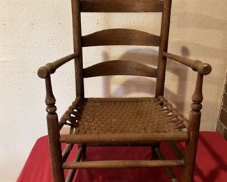 Antique Child's Ladder Back Armchair w/ Woven Seat
