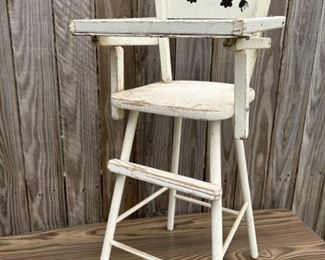 Vintage Painted White Wooden High Chair w/ Owls