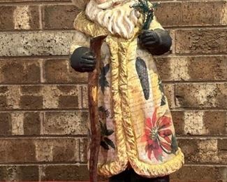 Santa Claus in Gold Coat w/ Walking Stick Figurine