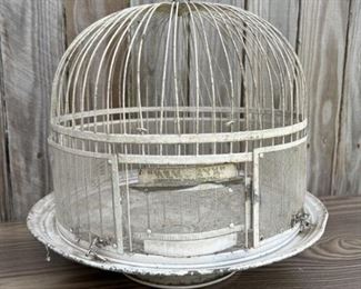 Vintage White Metal Hanging Birdcage by Hendryx