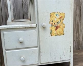 Vtg. Painted Toy Size White Dresser / Wardrobe