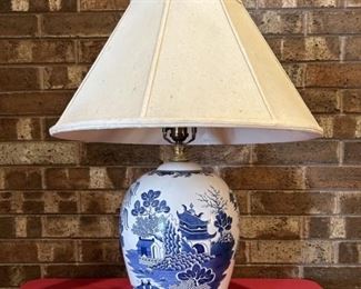 Vintage Blue & White Blue Willow Lamp w/ Shade
