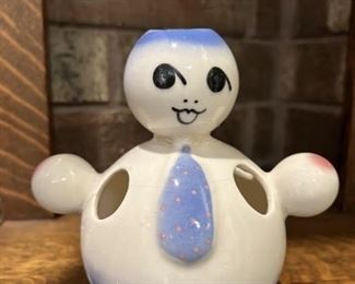 Vintage Roly Poly Man in Tie Ceramic Figurine