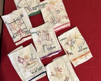 (7) Vtg. Days of the Week Embroidered Tea Towels