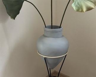 Ceramic Vase on Metal Stand w/ Faux Water Lilies