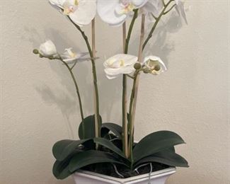 Ceramic Planter with Faux Orchid Plants