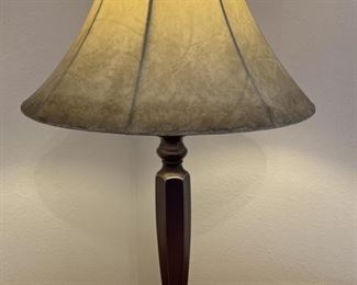 Brass Look Table Lamp w/ Faux Leather Shade is 23in t