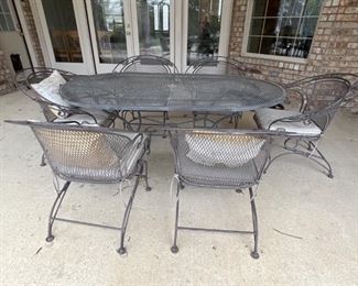 (7) Outdoor Metal Patio Set: Table & 6 Chairs