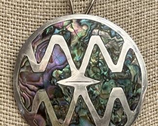 Sterling Silver & Inlaid Abalone Brooch / Pendant