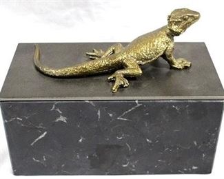 2 - Marble storage box with figural lizard 7 x 8.5 x 4.5
