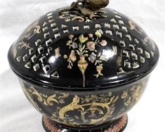 7 - Oriental strawberry adorned covered jar 8 x 7.5
