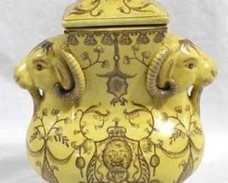 10 - Ram's head adorned covered jar 13 x 9
