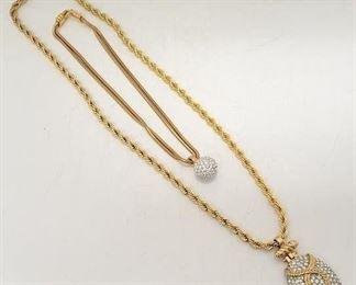 13c - Pair goldtone rhinestone necklaces
