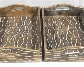 16 - 2 Wooden handled trays - 3.5 x 15 x 10
