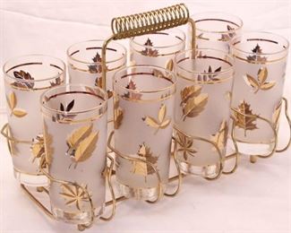 21x - Libbey gold leaf set of 8 tumblers in rack
