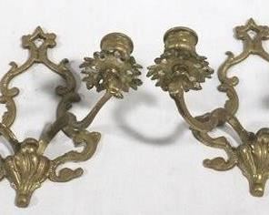 27 - Pair vintage brass 2 lite candle sconces 9 x 8
