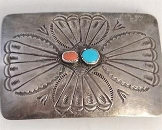 42c - Sterling turquoise /coral belt buckle
