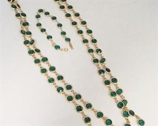48c - Green / gold tone necklace & bracelet
