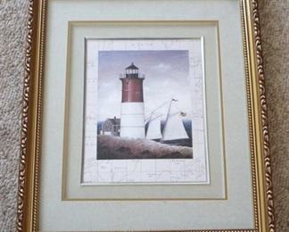 99x - Framed lighthouse print 16.5 x 14 glass cracked
