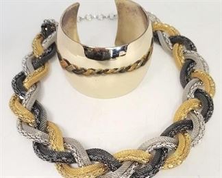 100c - Braided tri-color necklace & wide bangle
