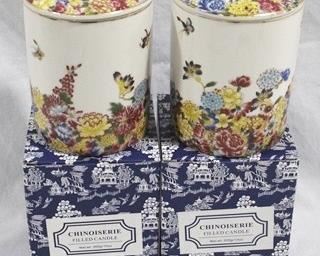 107 - Pair Chinoiserie filled candles
