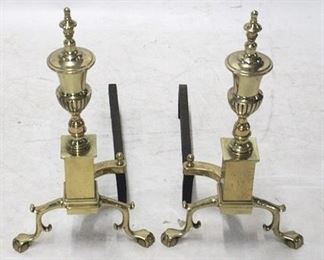 130 - Chippendale pair brass andirons 20 x 18 x 11
